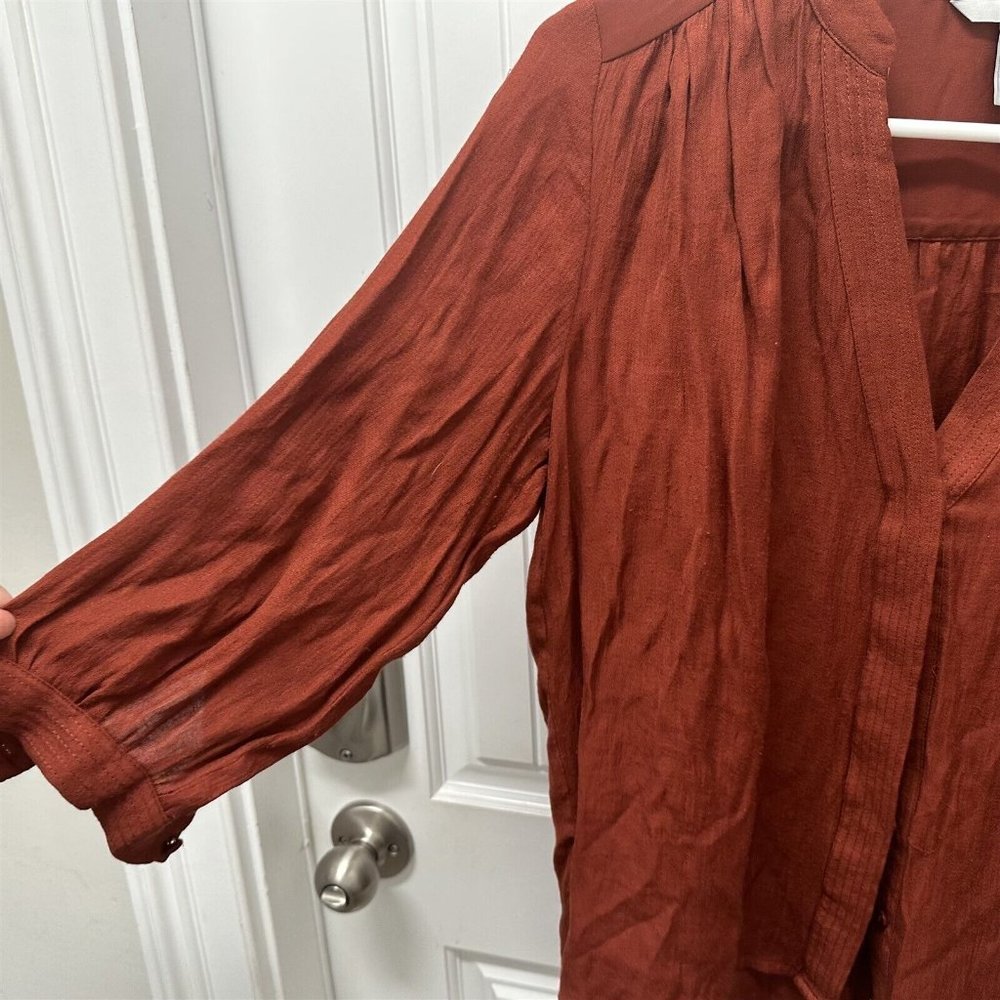 H&M Flowy Button Front Top Gauzy Flowy V Neck Orange Red Rust - Picture 4 of 8